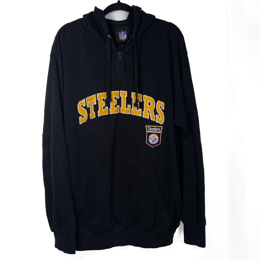 NFL Steelers Black Embroidered Zip-Up Sweatshirt with‎ Hood Size L